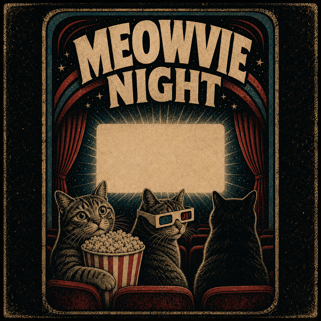 Meowvie Night Cat Shirt – Retro Movie Theatre Cat Graphic Tee