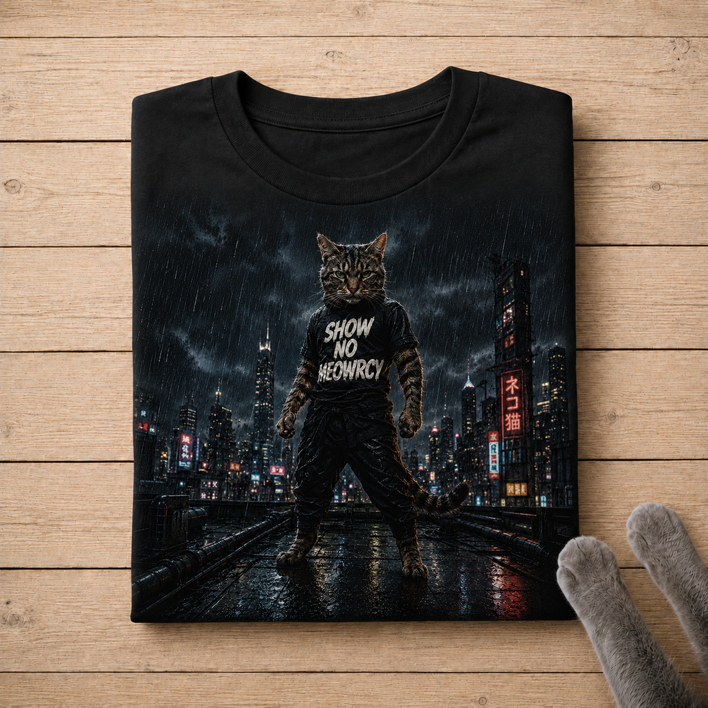 Show No Meowrcy Cat Shirt | Cyberpunk Cat Graphic Tee