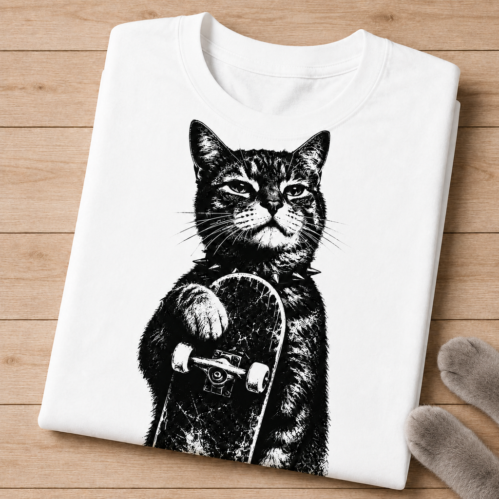 Skate Cat Graphic T-Shirt - Streetwear Tee