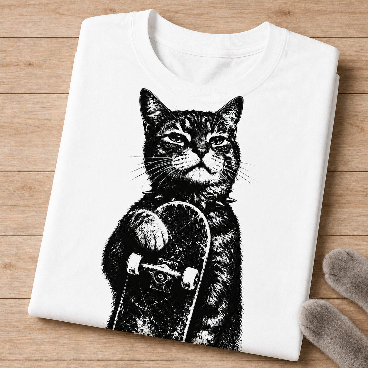 Skate Cat Graphic T-Shirt - Streetwear Tee