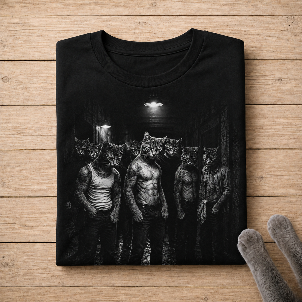 Gritty Cat Gang Shirt | Black and White Tough Cat Graphic Tee