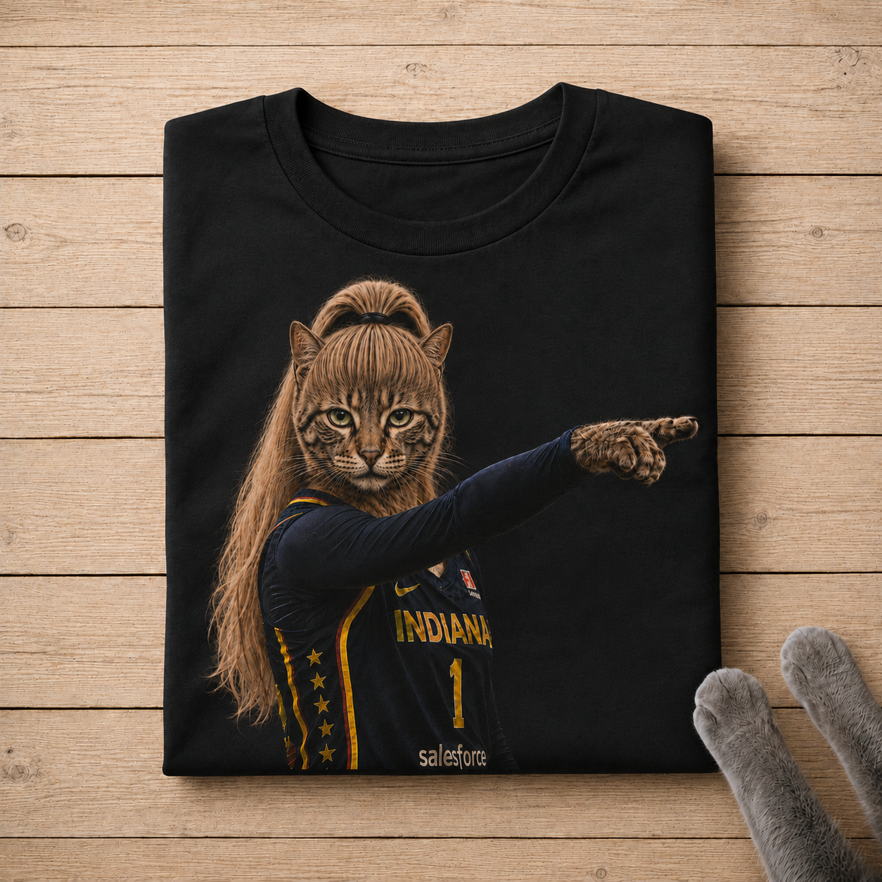 Pointing Cat Basketball Shirt | Funny Female Cat Athlete Graphic Tee
