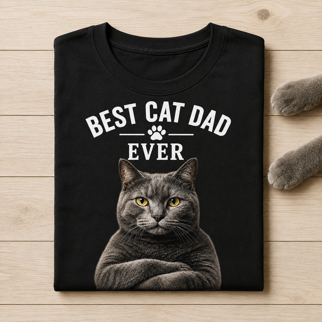 Grey Best Cat Dad Graphic T-Shirt - Streetwear Tee