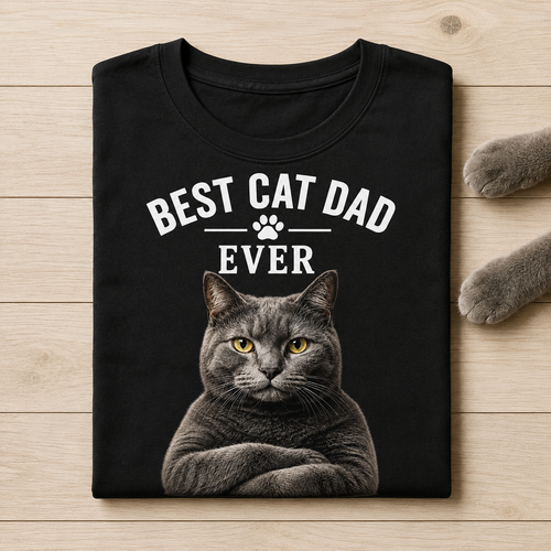 Grey Best Cat Dad Graphic T-Shirt