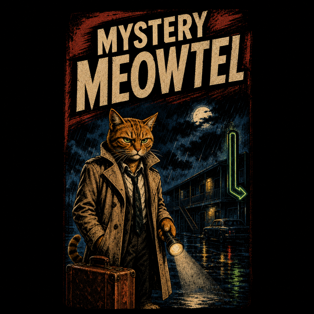 Mystery Meowtel Tee detective cat shirt print design