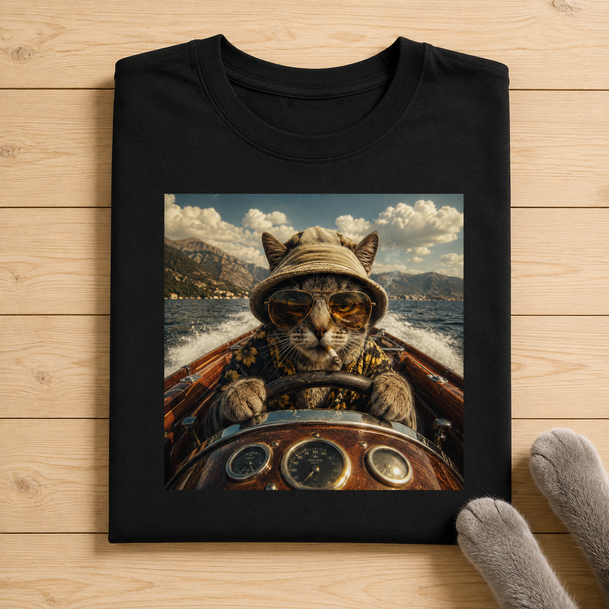 Rebel Ruckus Boat Cat Graphic T-Shirt – Funny Adventure Cat Tee