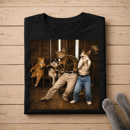 Funny Dancing Cat Shirt | Rustic Cat Party Graphic Tee