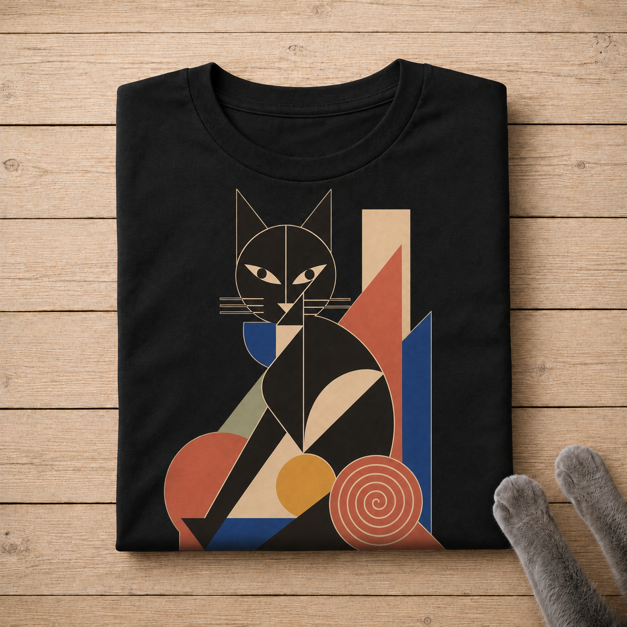 Modern Geometric Cat Shirt – Bauhaus-Inspired Abstract Cat Graphic Tee