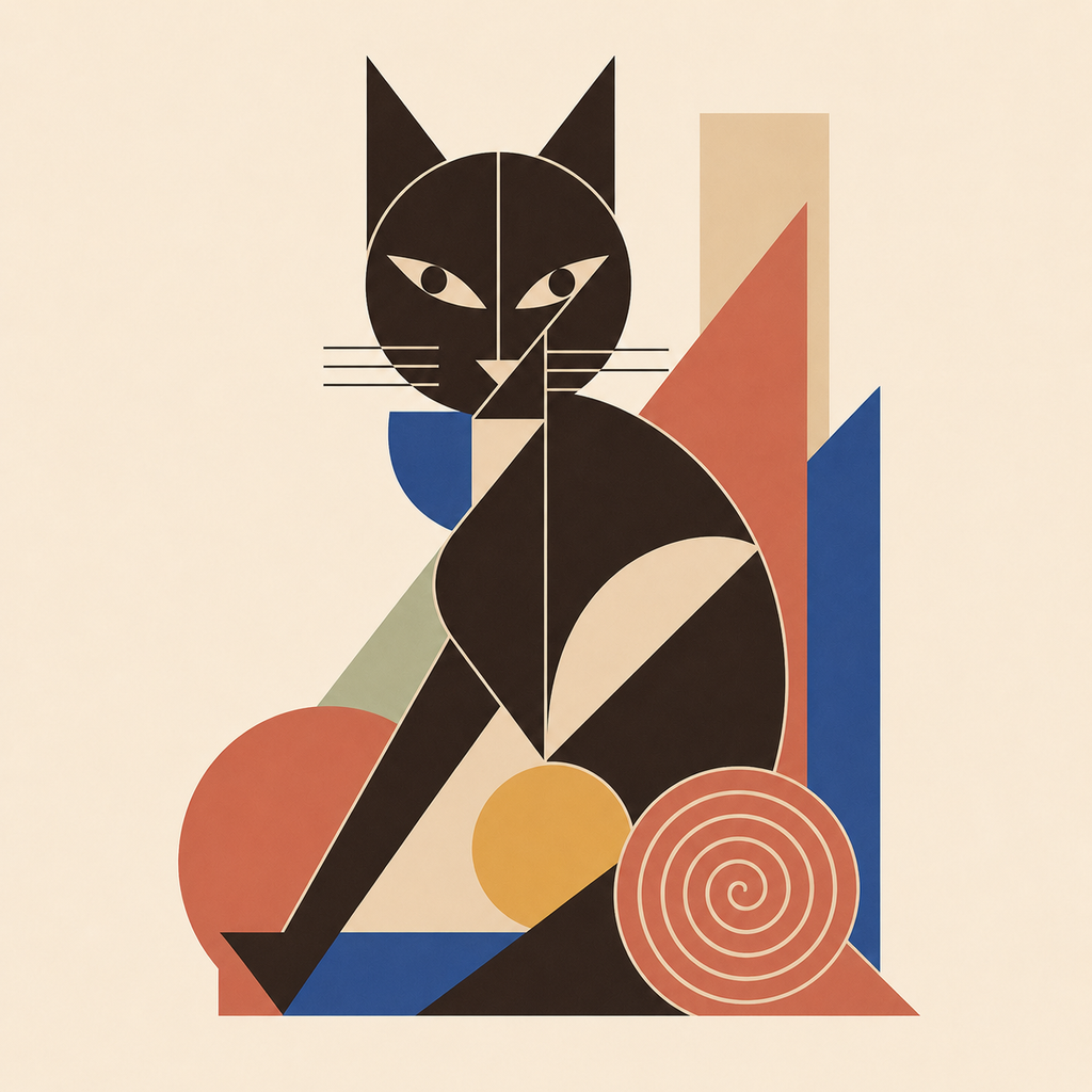 Modern Geometric Cat Shirt – Bauhaus-Inspired Abstract Cat Graphic Tee