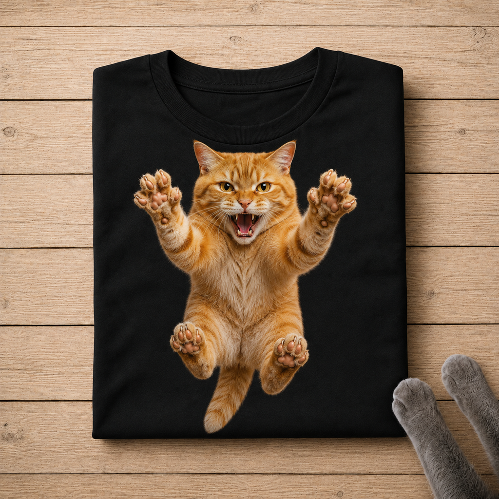 Funny Orange Cat Attack Shirt – Realistic Ginger Tabby Graphic T-Shirt for Cat Lovers