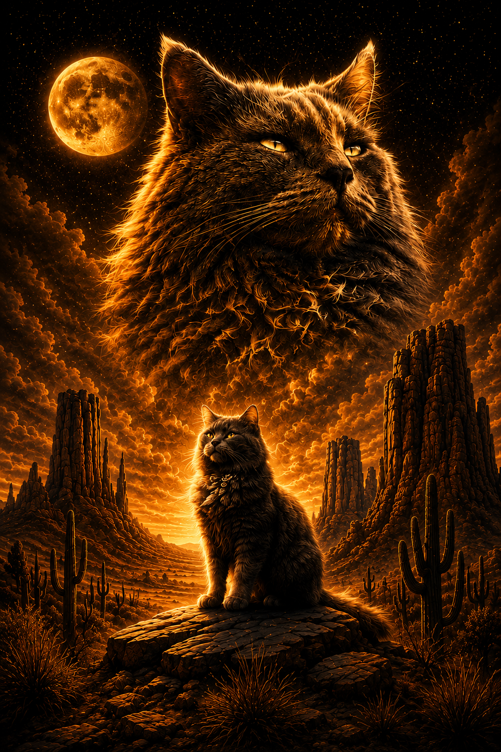 Majestic Moon Cat Shirt | Desert Cat Graphic Tee for Cat Lovers