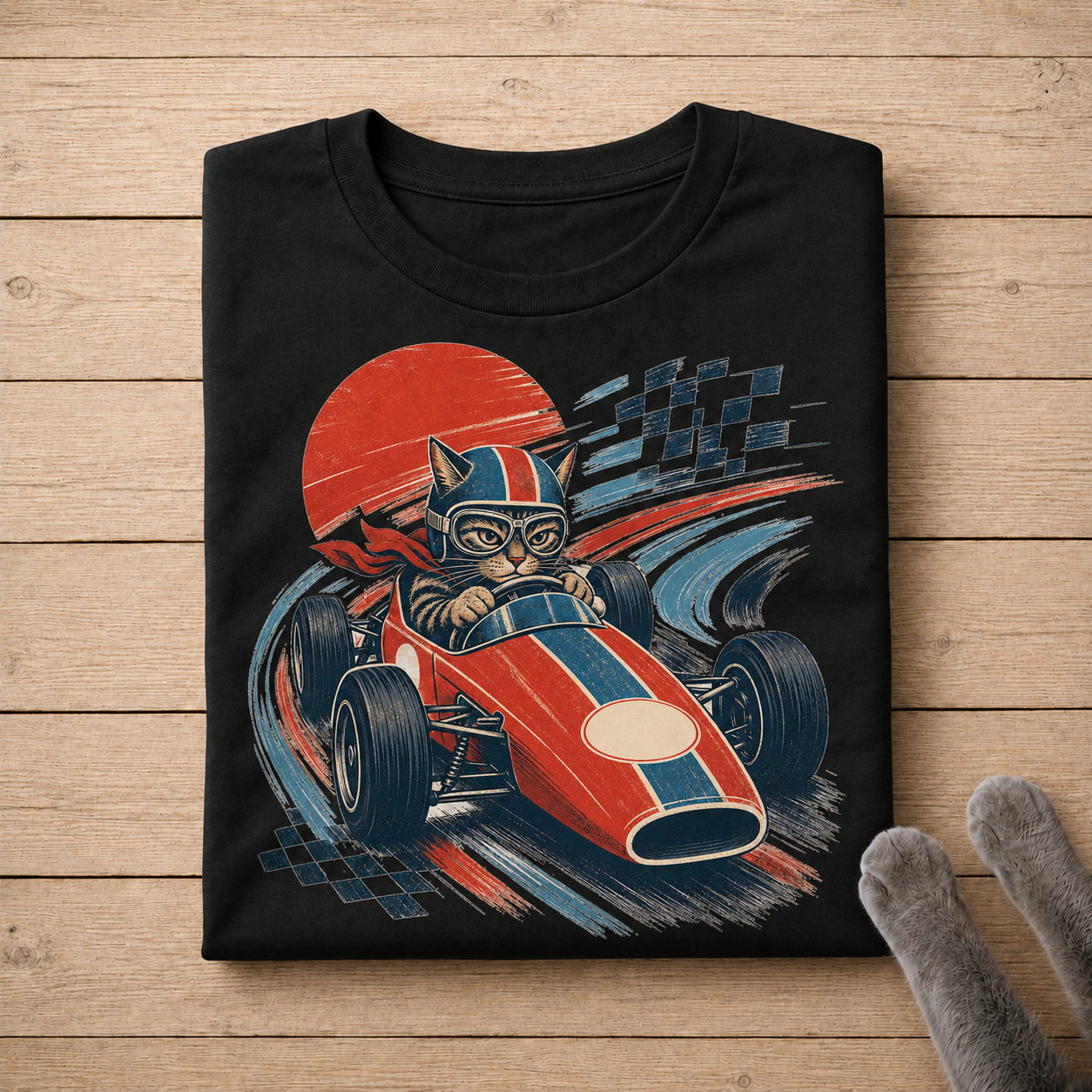 Vintage Cat Racer Shirt | Funny Retro Cat Graphic Tee for Cat Lovers