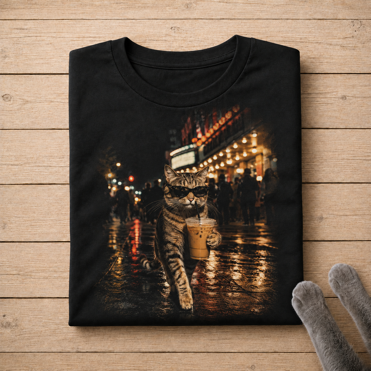 Cat Coffee T-Shirt | Sunglasses Tabby Iced Coffee Graphic Tee