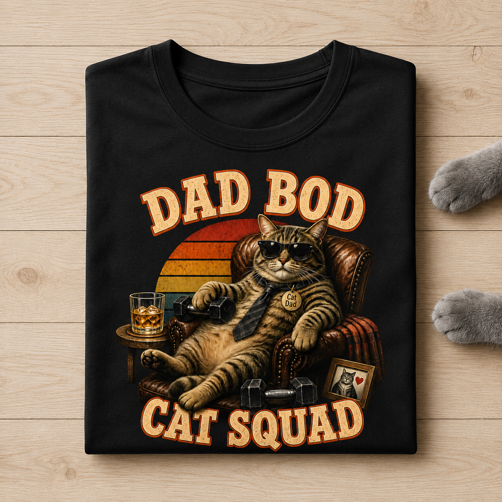 Dad Bod Cat Squad Graphic T-Shirt - Streetwear Tee