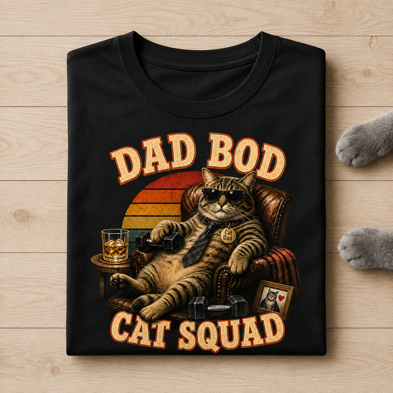 Dad Bod Cat Squad Graphic T-Shirt - Streetwear Tee