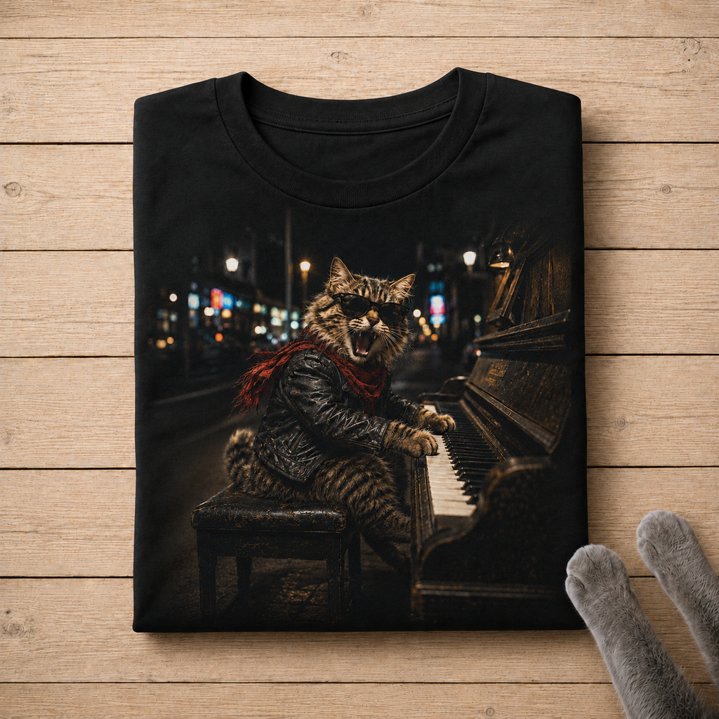 Rockstar Piano Cat Shirt | Funny Music Cat Graphic Tee