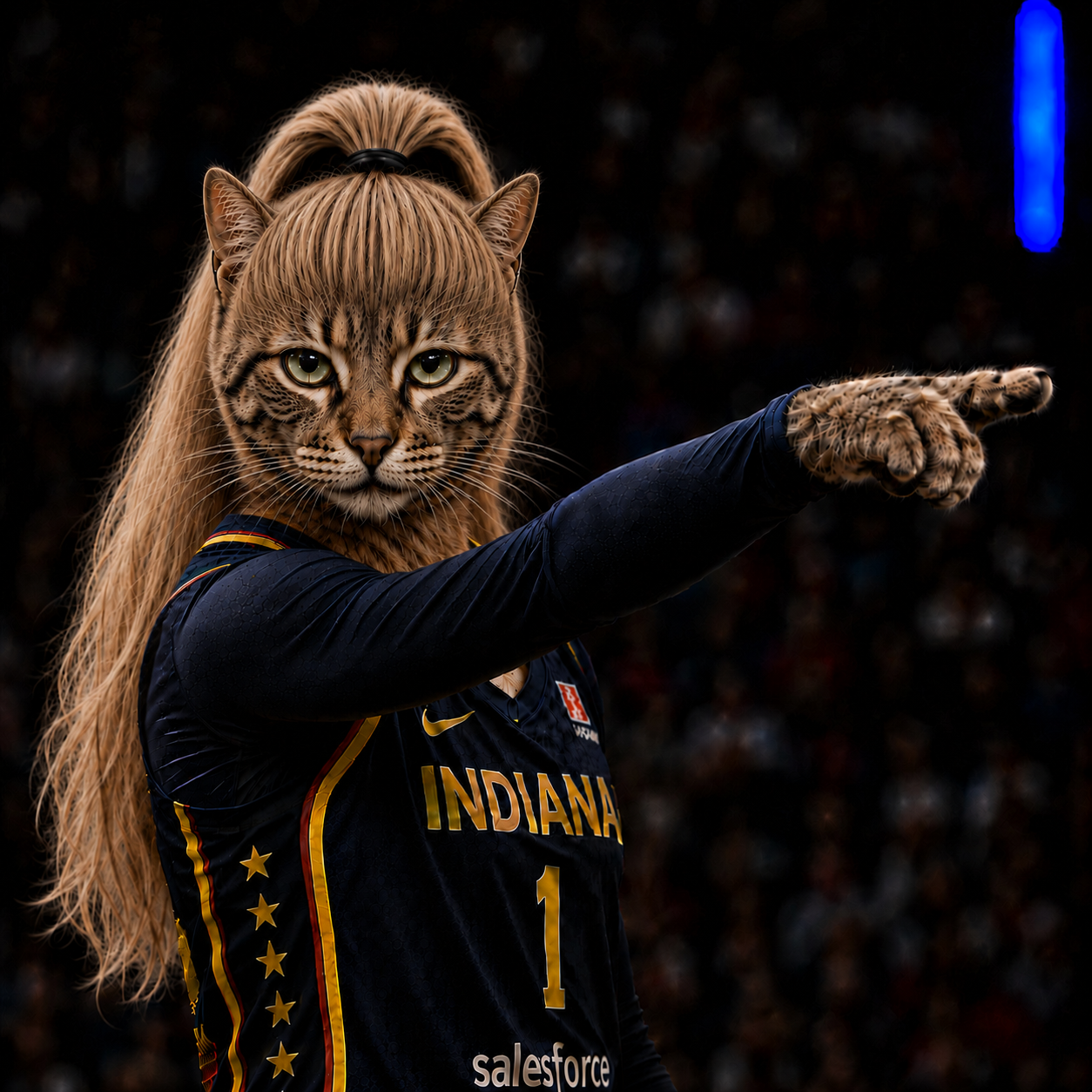 Pointing Cat Basketball Shirt | Funny Female Cat Athlete Graphic Tee