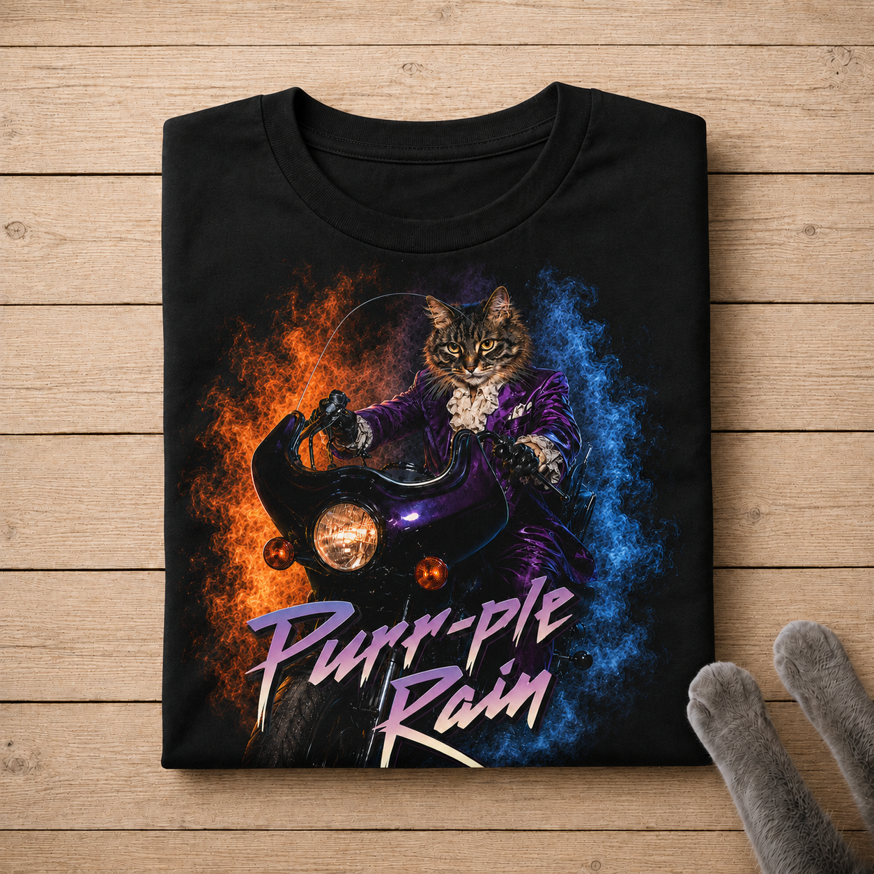 Purr-ple Rain Cat T-Shirt – Funny Purple Rock Cat Graphic Tee