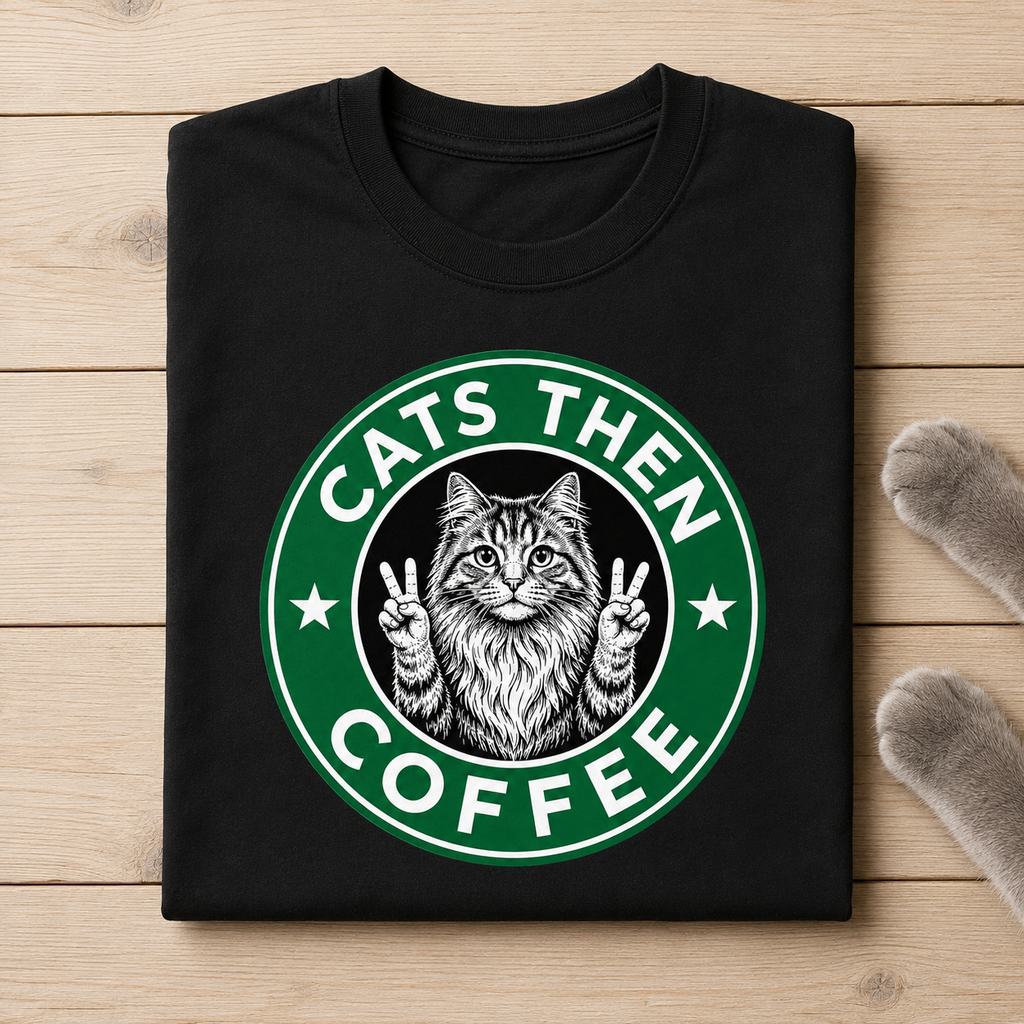 Cats Then Coffee Graphic T-Shirt - Streetwear Tee