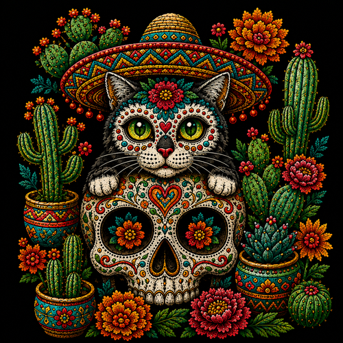 Day of the Dead Cat Tee