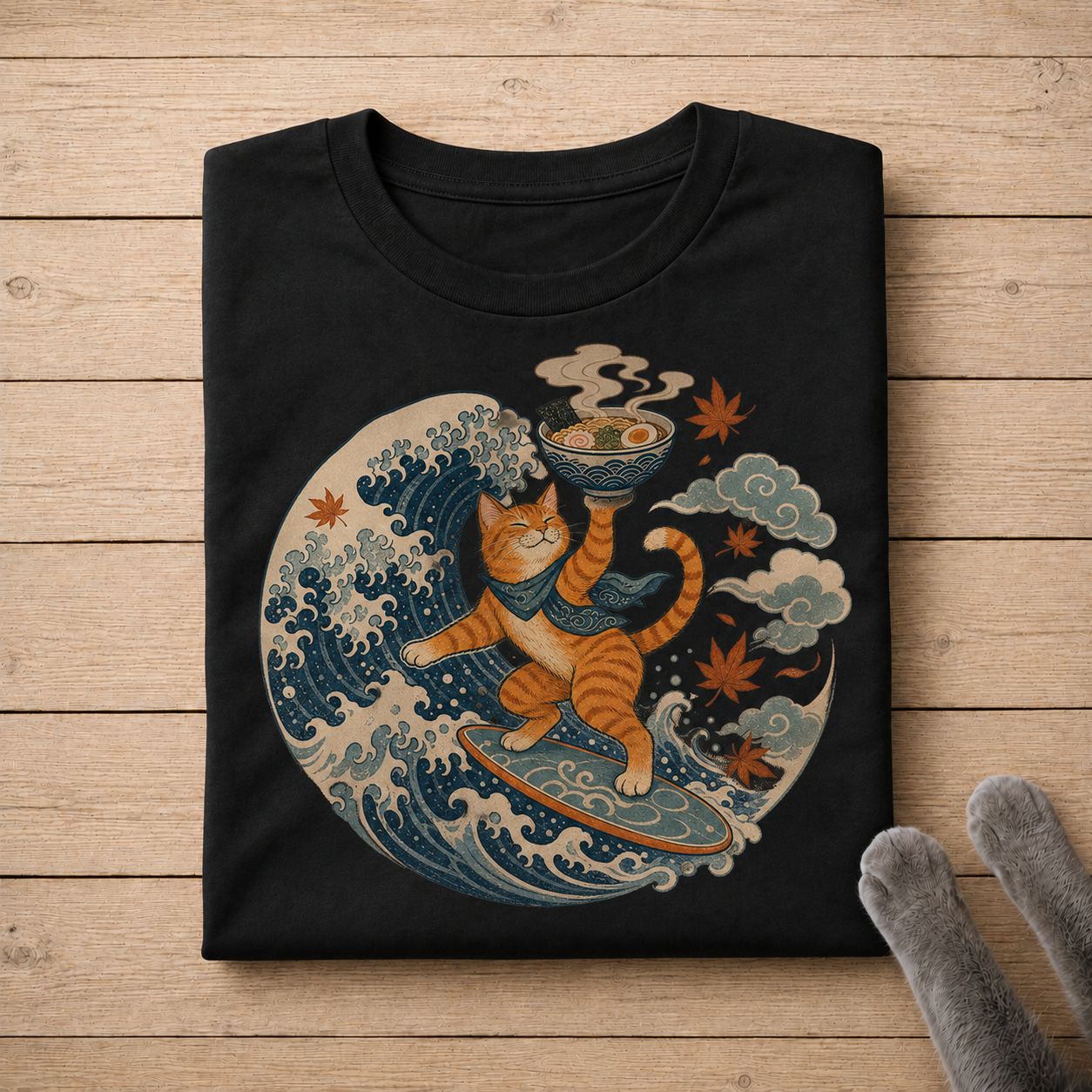 Ramen Surf Cat Shirt | Funny Japanese Wave Cat Graphic Tee