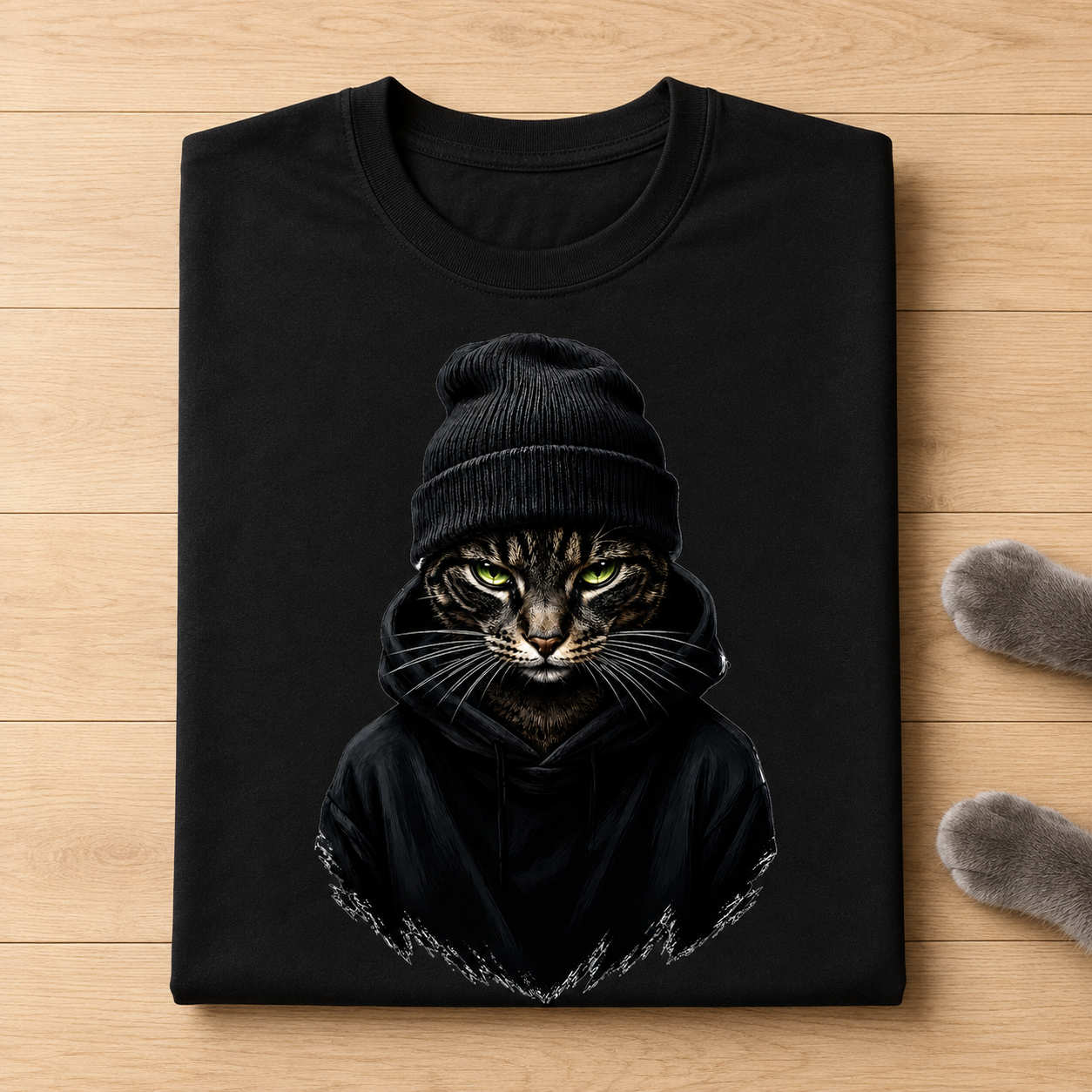 Beanie Cat Graphic T-Shirt - Streetwear Tee