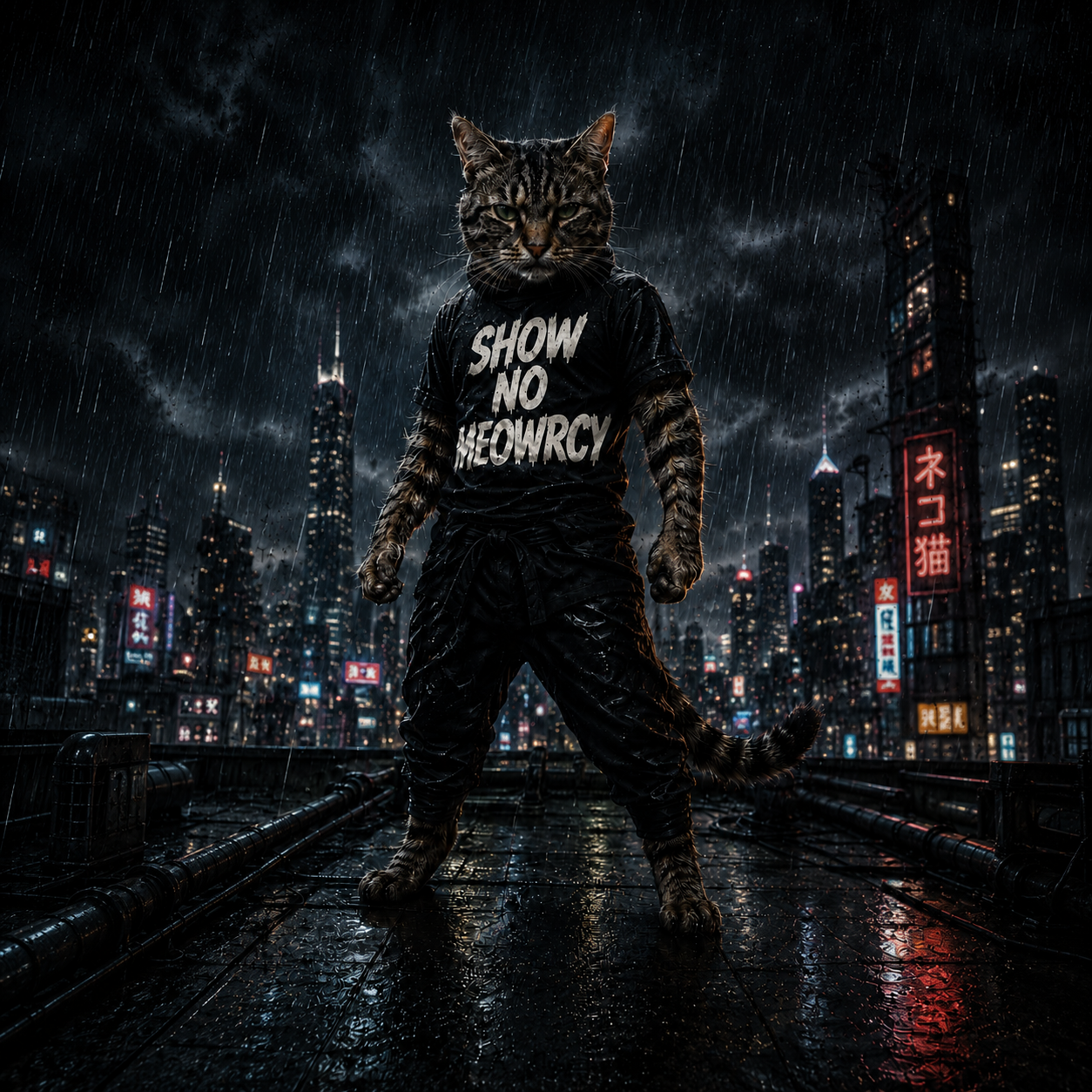 Show No Meowrcy Cat Shirt | Cyberpunk Cat Graphic Tee
