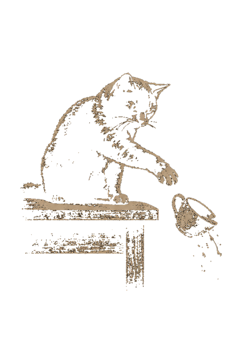 Vintage Cat Mischief T-Shirt | Funny Cat Pushing Cup Tee