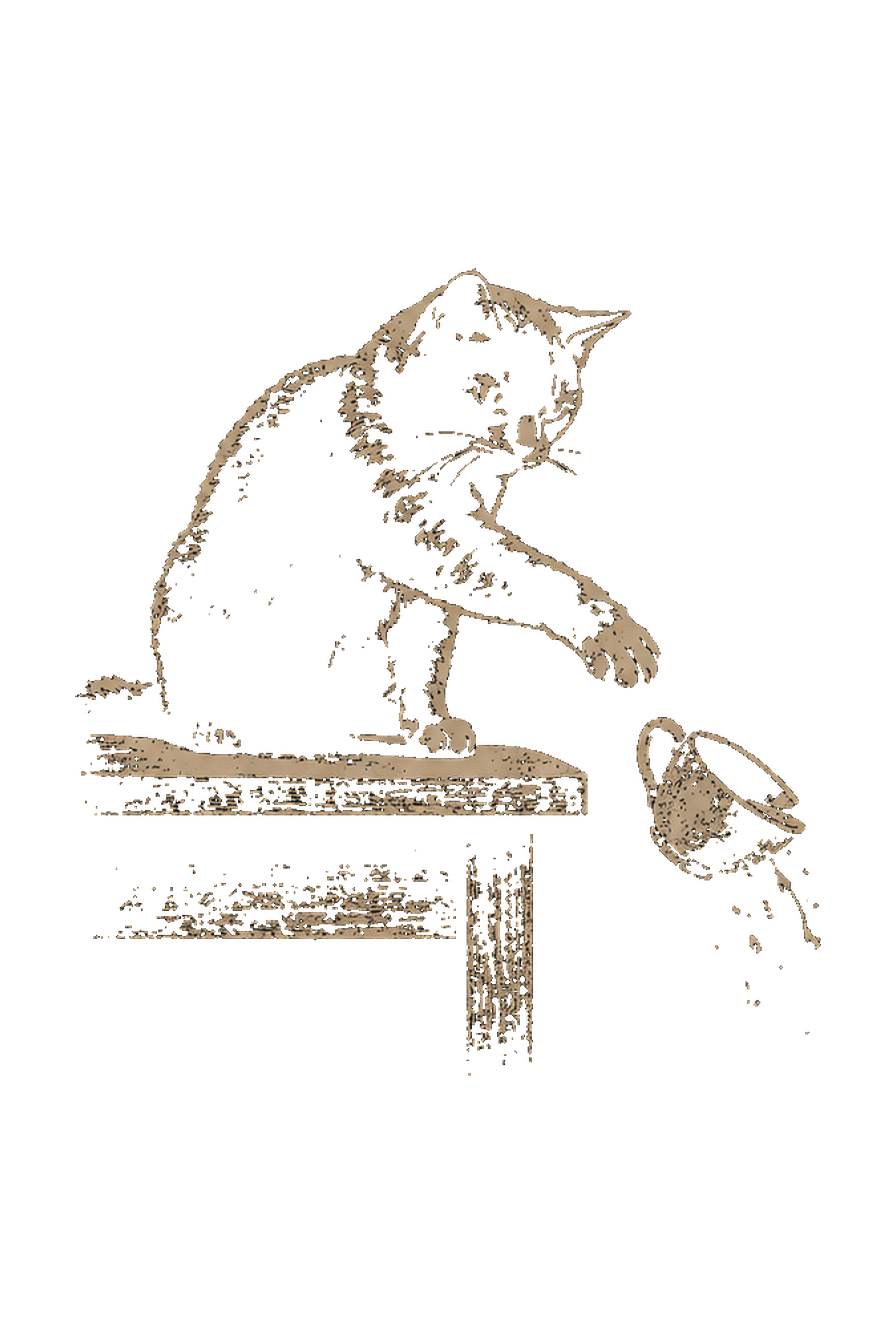 Vintage Cat Mischief T-Shirt | Funny Cat Pushing Cup Tee
