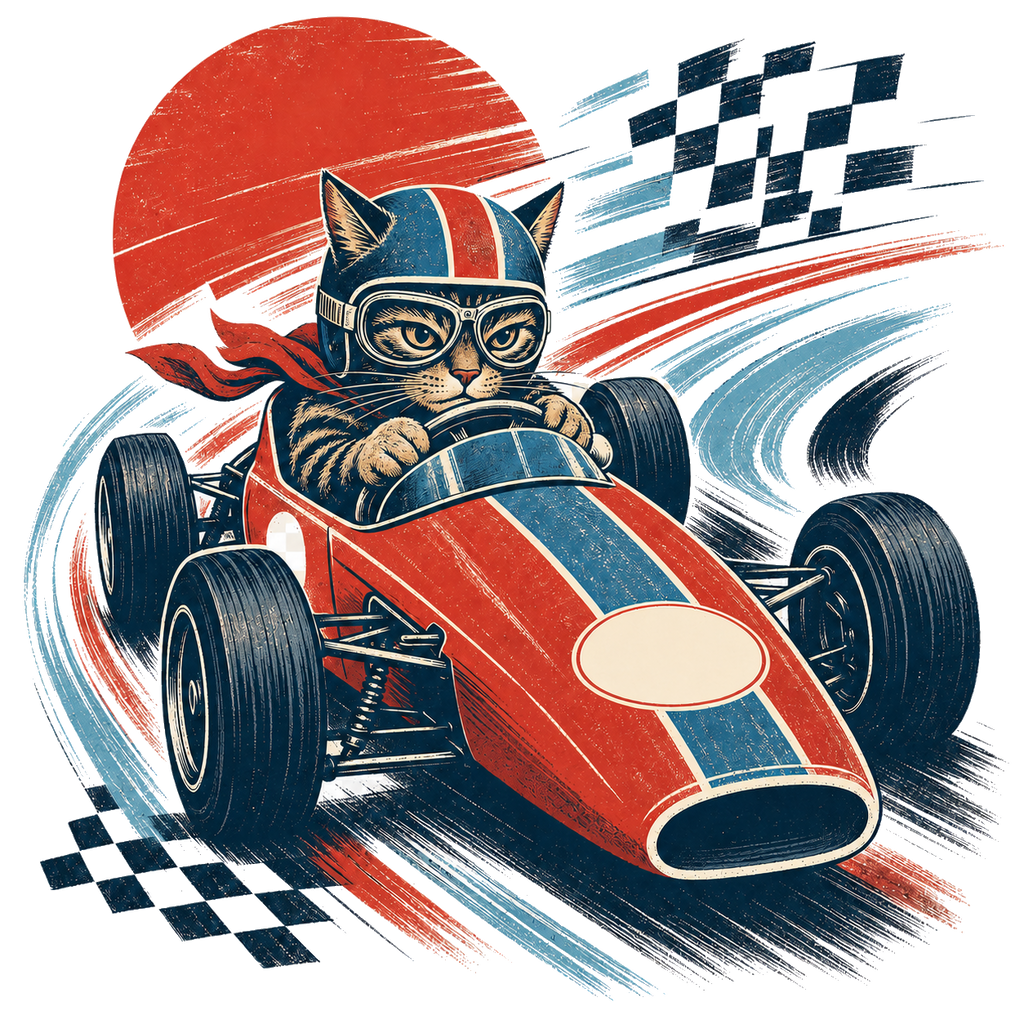 Vintage Cat Racer Shirt | Funny Retro Cat Graphic Tee for Cat Lovers