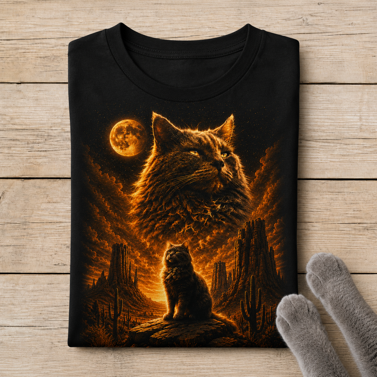 Majestic Moon Cat Shirt | Desert Cat Graphic Tee for Cat Lovers