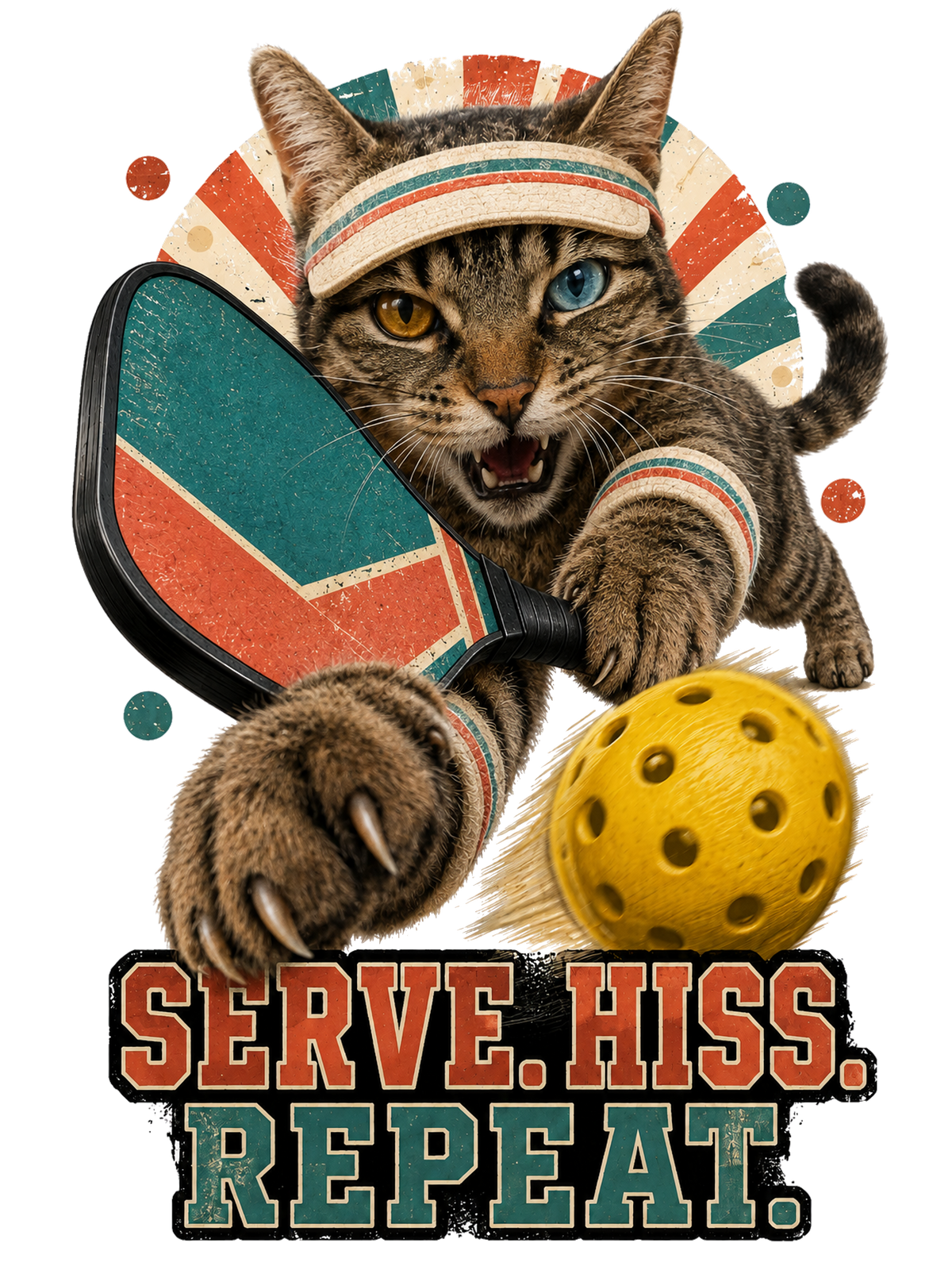 Serve Hiss Repeat Pickleball Cat T-Shirt – Funny Retro Shirt for Cat Lovers