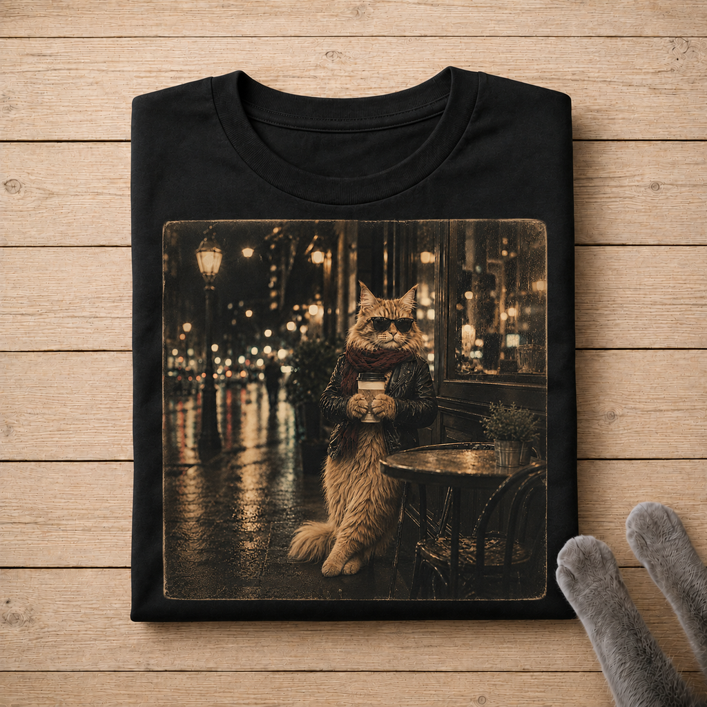 Stylish Coffee Cat Shirt | Vintage Café Cat Graphic Tee