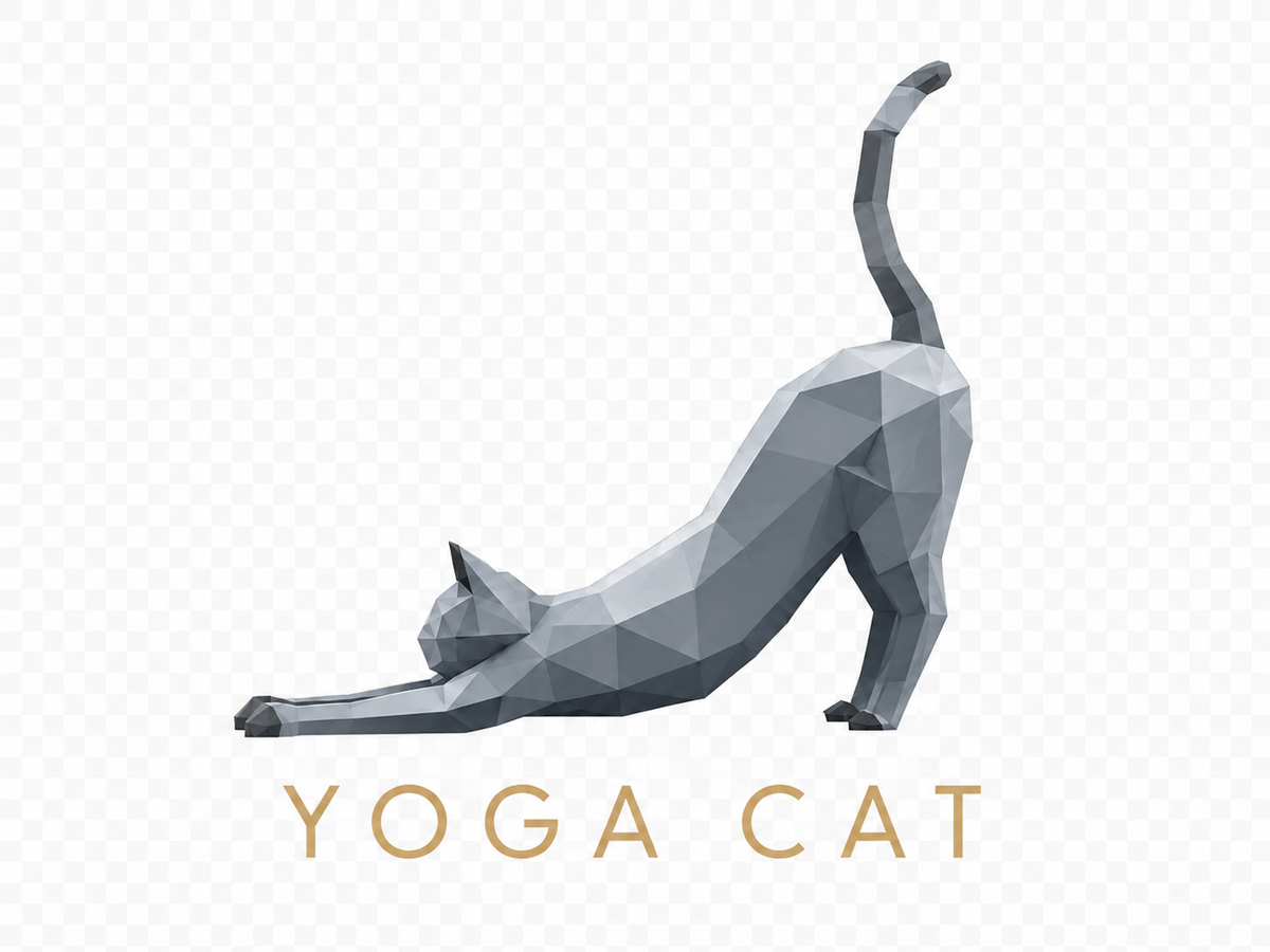 Russian Blue Yoga Cat T-Shirt – Minimalist Low-Poly Cat Shirt
