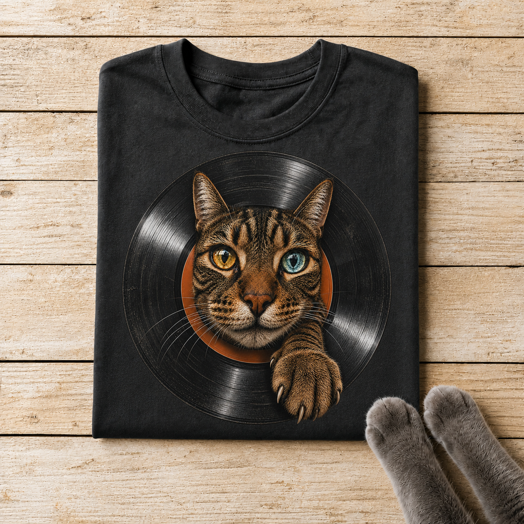 Vinyl Cat T-Shirt – Retro Music Lover Design