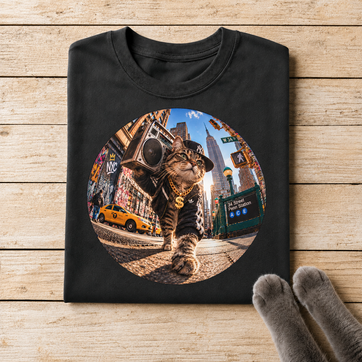 NYC Hip-Hop Cat Graphic T-Shirt