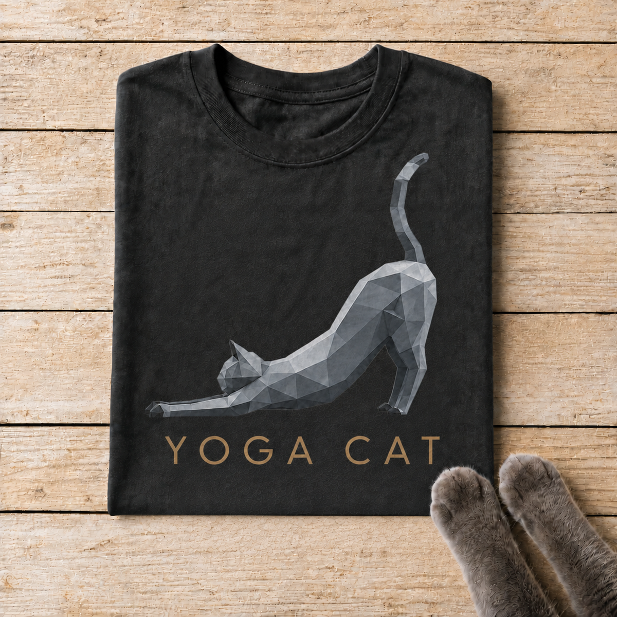 Russian Blue Yoga Cat T-Shirt – Minimalist Low-Poly Cat Shirt