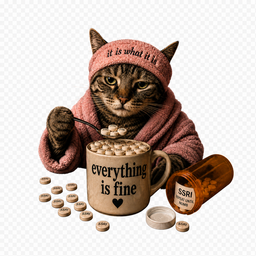 Everything Is Fine SSRI Cat Shirt funny mental health cat shirt print design