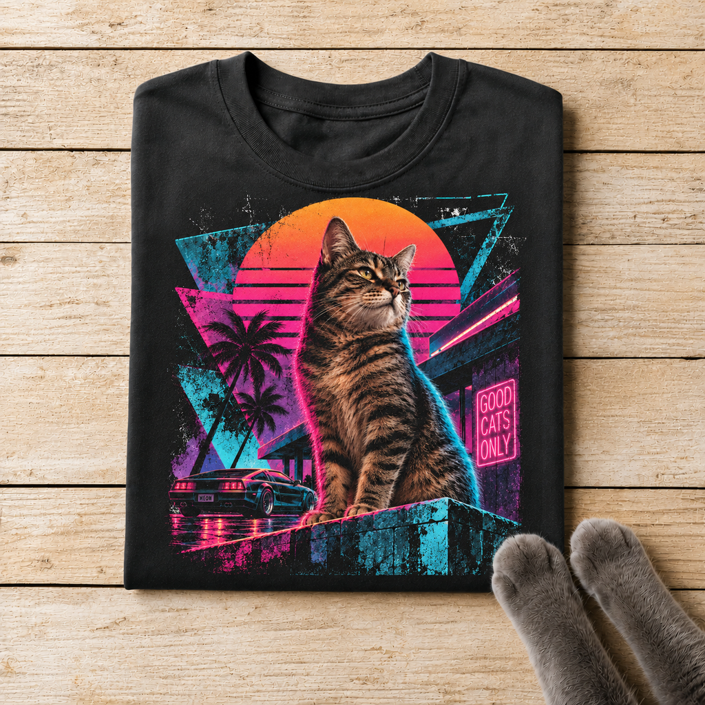 80s Miami Synthwave Cat Graphic T-Shirt