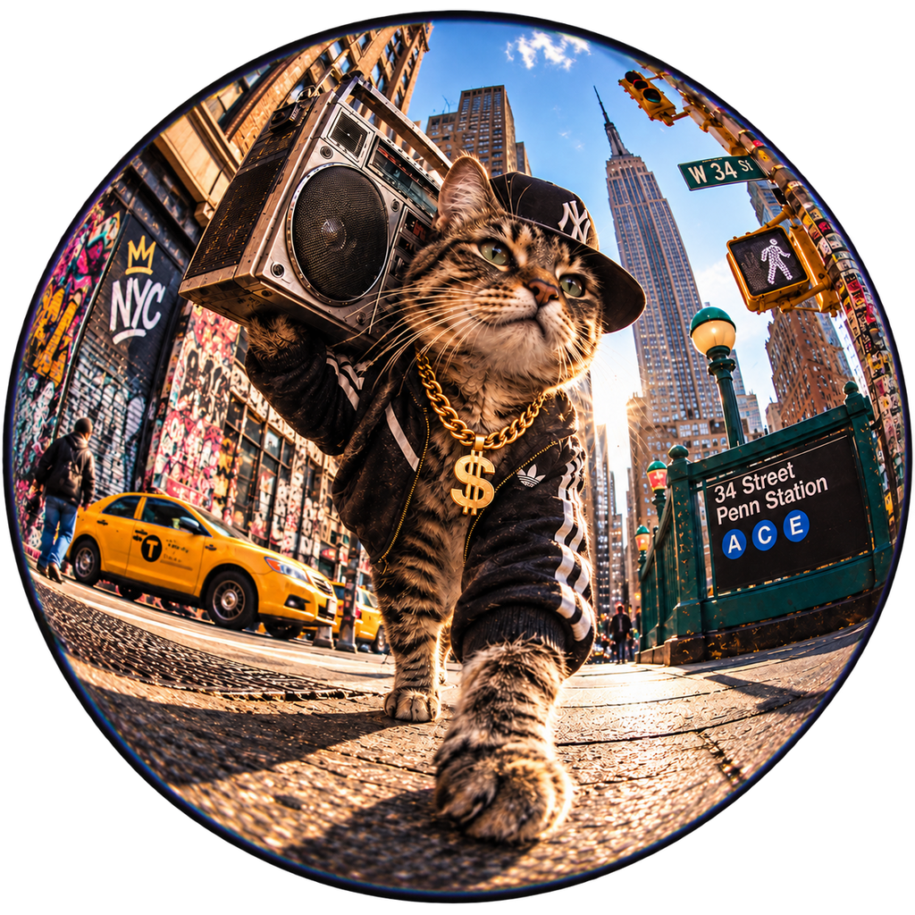 NYC Hip-Hop Cat Graphic T-Shirt
