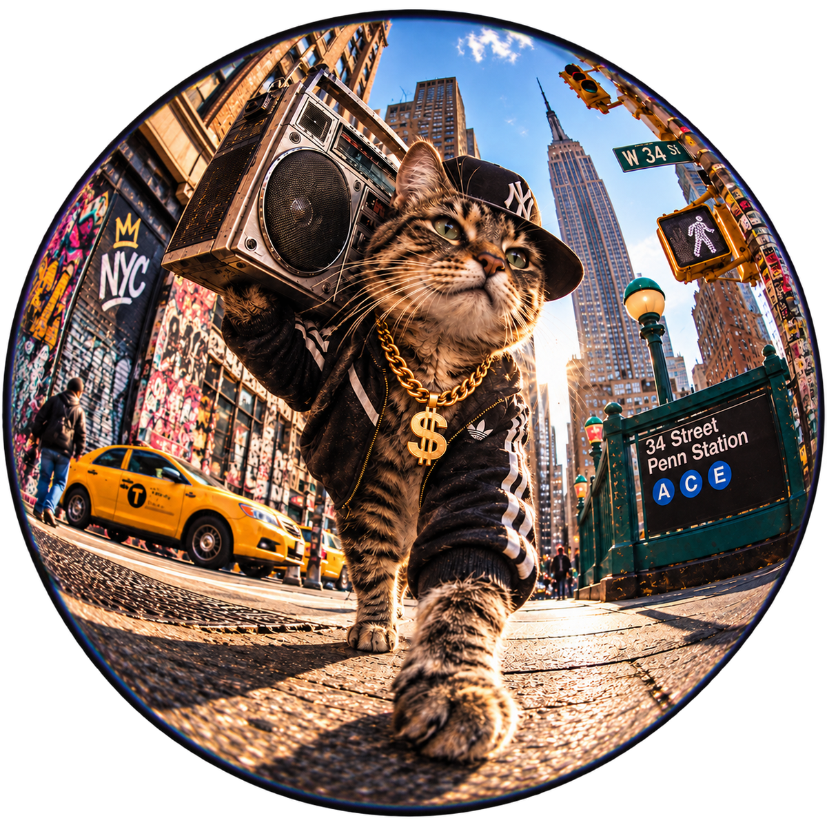 NYC Hip-Hop Cat Graphic T-Shirt
