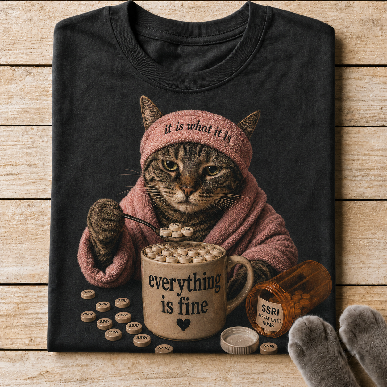 Everything Is Fine SSRI Cat Shirt