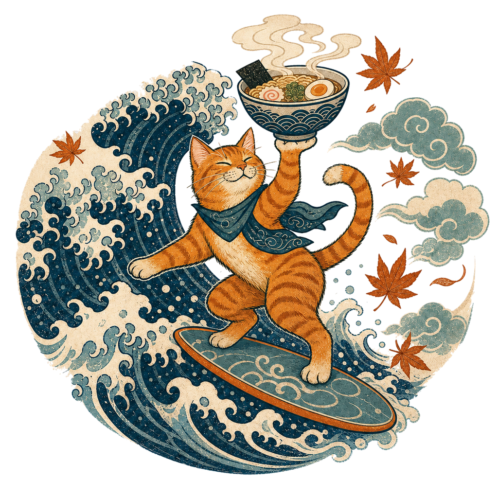 Ramen Surf Cat Shirt | Funny Japanese Wave Cat Graphic Tee