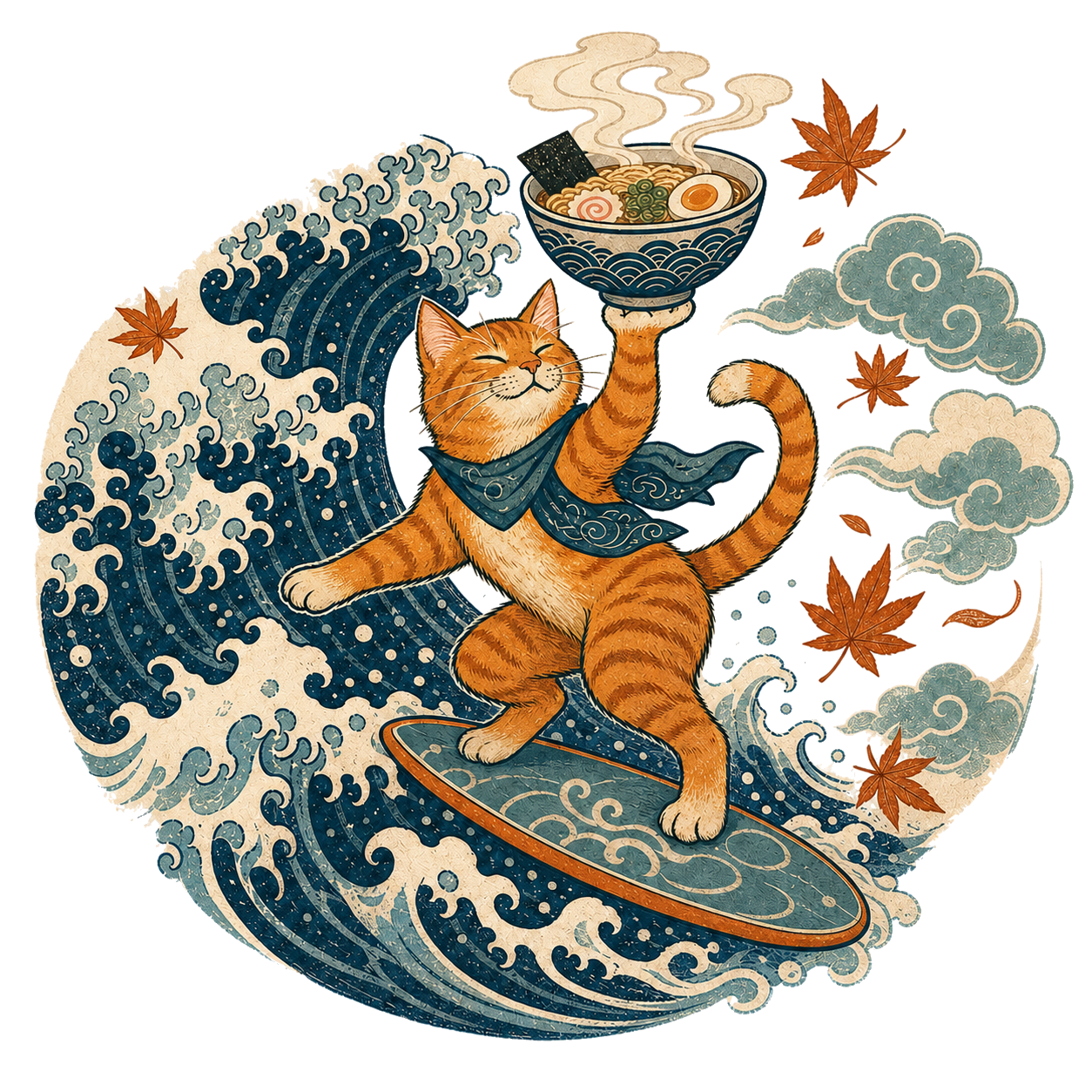 Ramen Surf Cat Shirt | Funny Japanese Wave Cat Graphic Tee